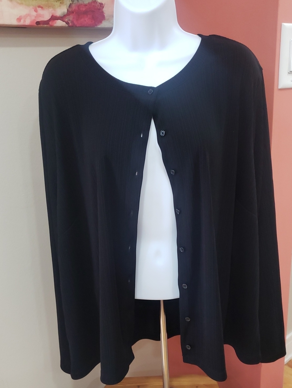 RACHEL Rachel Roy Black Ribbed Button-Down Sweater Shirt, 3X